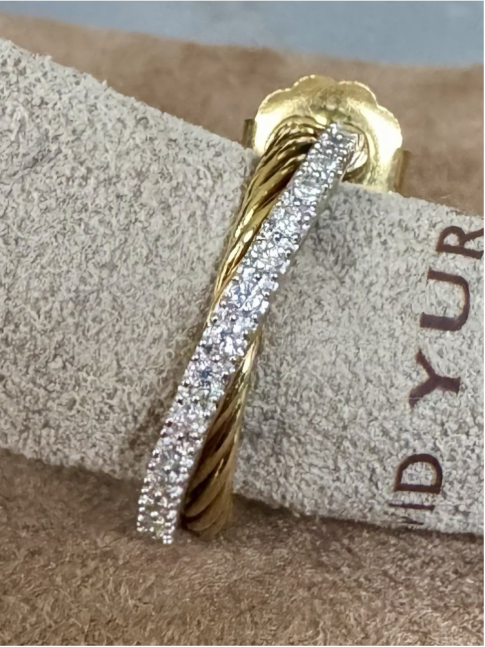 David Yurman 18K Gold & Sterling Silver Pave Diamond 24mm Single Hoop Earring